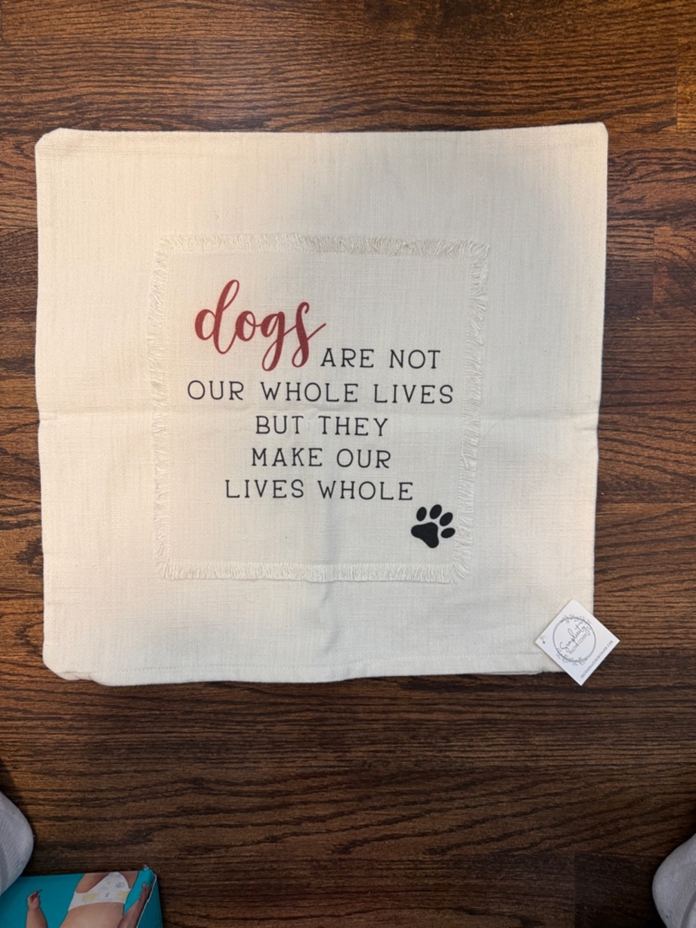 Simplicity Cream Dog Quote Pillow Cover with Red Script and Black Paw